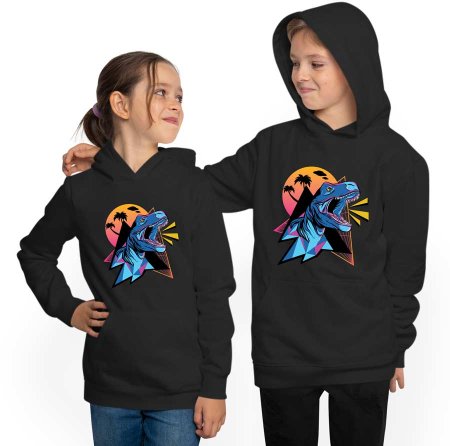 Hooded Sweatshirt Hoodie Kids - Neon T-Rex i98